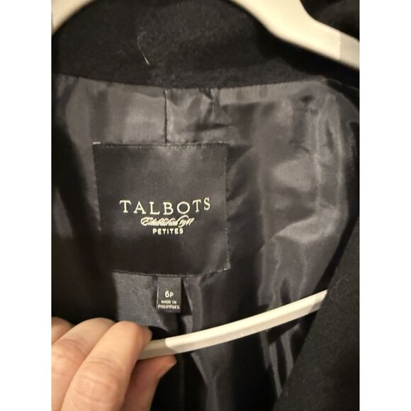 Talbots Womens Black Wool Blend Long Coat Size 6P With Button Front & Folded Cuf - Picture 7 of 8